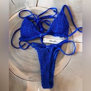 Brazilian Bikini Swimwear Royal Blue Textured Bikini Brazilian Thong Small
